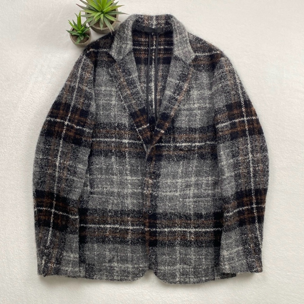 Zara Studio Man Collection Limited Edition Wool Blend Nubby Boucle Blazer (Gray)